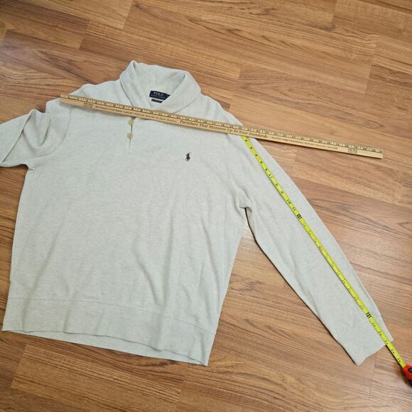 POLO Ralph Lauren Mens Large Estate Rib Shawl Neck Pullover Sweater Beige Preppy - Picture 7 of 12